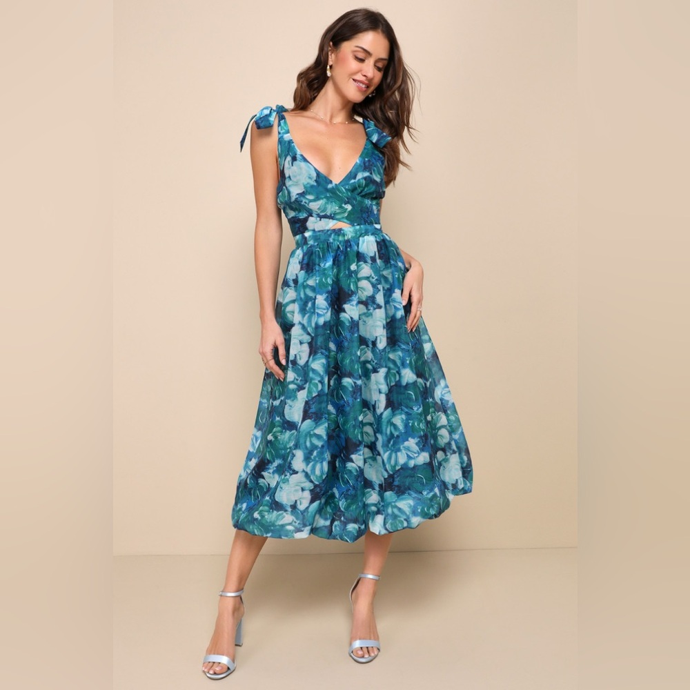 Lulu's Blue Floral Midi Dress